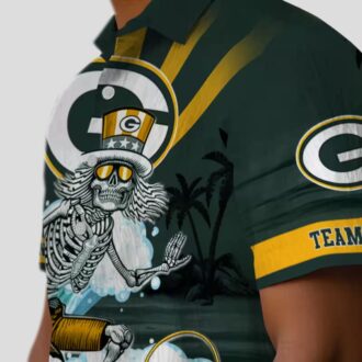 NFL Green Bay Packers Surfing Skeleton Hawaiian Shirt, Custom Blue Tropical Beach Shirt