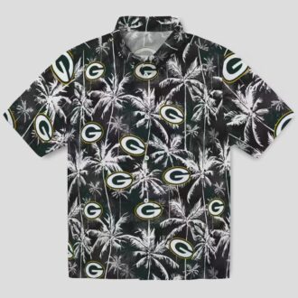 NFL Green Bay Packers Tropical Hawaiian Shirt, Palm Pattern Black & Green Beach Shirt