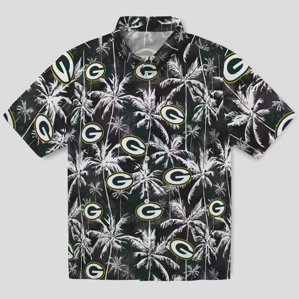 NFL Green Bay Packers Tropical Hawaiian Shirt, Palm Pattern Black & Green Beach Shirt
