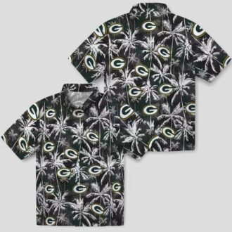 NFL Green Bay Packers Tropical Hawaiian Shirt, Palm Pattern Black & Green Beach Shirt