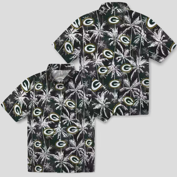 NFL Green Bay Packers Tropical Hawaiian Shirt, Palm Pattern Black & Green Beach Shirt