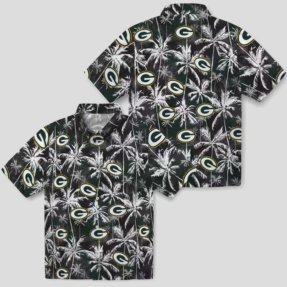 NFL Green Bay Packers Tropical Hawaiian Shirt, Palm Pattern Black & Green Beach Shirt