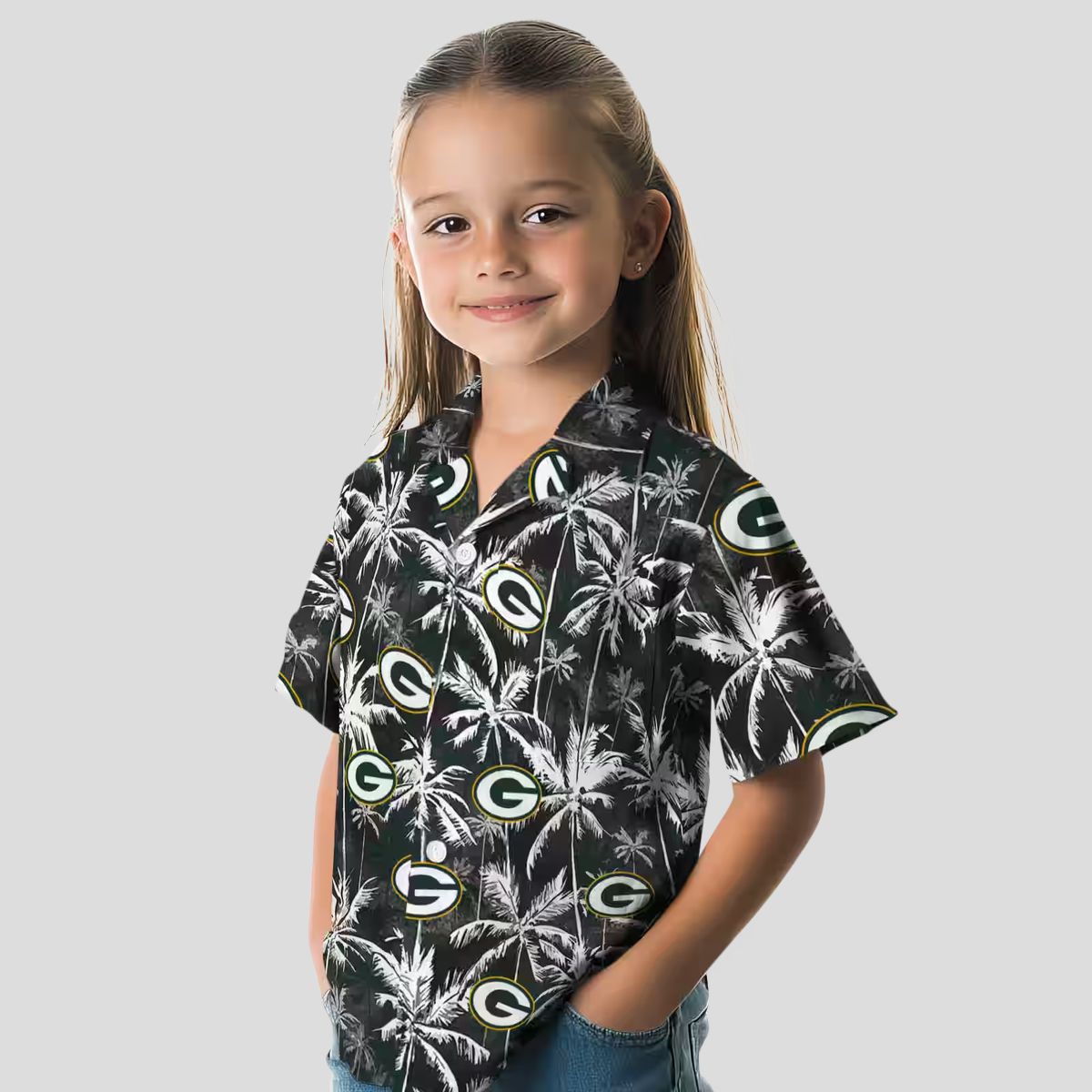 NFL Green Bay Packers Tropical Hawaiian Shirt, Palm Pattern Black & Green Beach Shirt