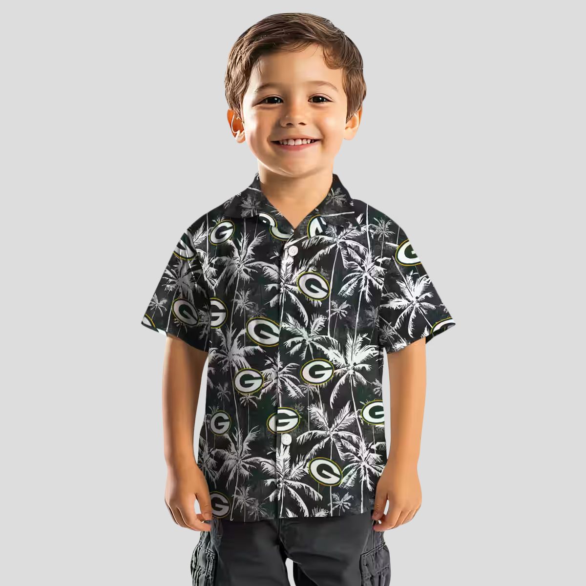 NFL Green Bay Packers Tropical Hawaiian Shirt, Palm Pattern Black & Green Beach Shirt