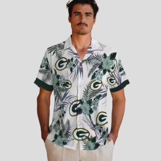 Patriotic Green Bay Packers Hawaiian Shirt, Hibiscus Floral Green & White Button Up