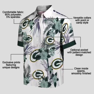 Patriotic Green Bay Packers Hawaiian Shirt, Hibiscus Floral Green & White Button Up