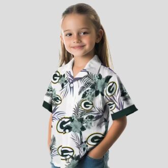 Patriotic Green Bay Packers Hawaiian Shirt, Hibiscus Floral Green & White Button Up