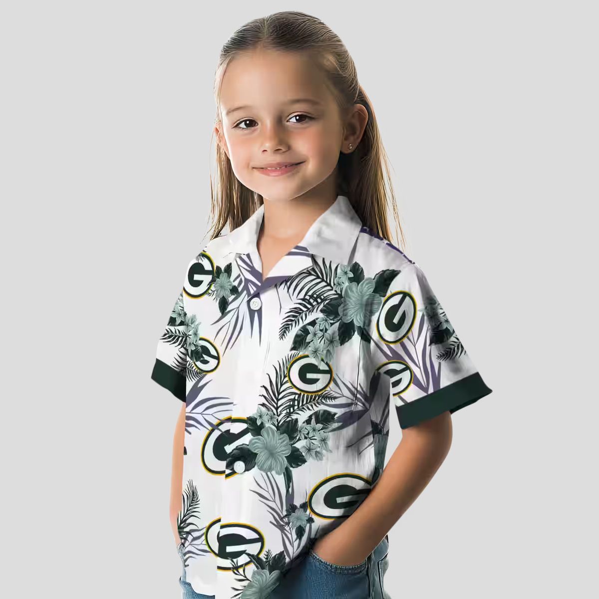 Patriotic Green Bay Packers Hawaiian Shirt, Hibiscus Floral Green & White Button Up