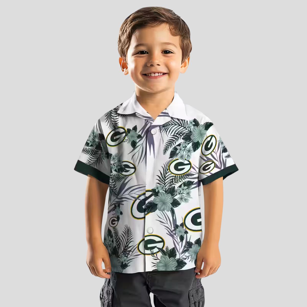 Patriotic Green Bay Packers Hawaiian Shirt, Hibiscus Floral Green & White Button Up
