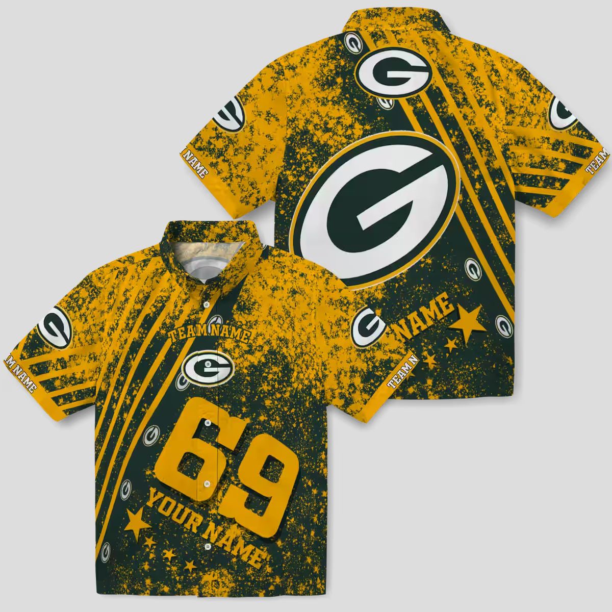 Personalized Green Bay Packers Tropical Shirt, Star Stripes Green NFL Hawaiian Shirt
