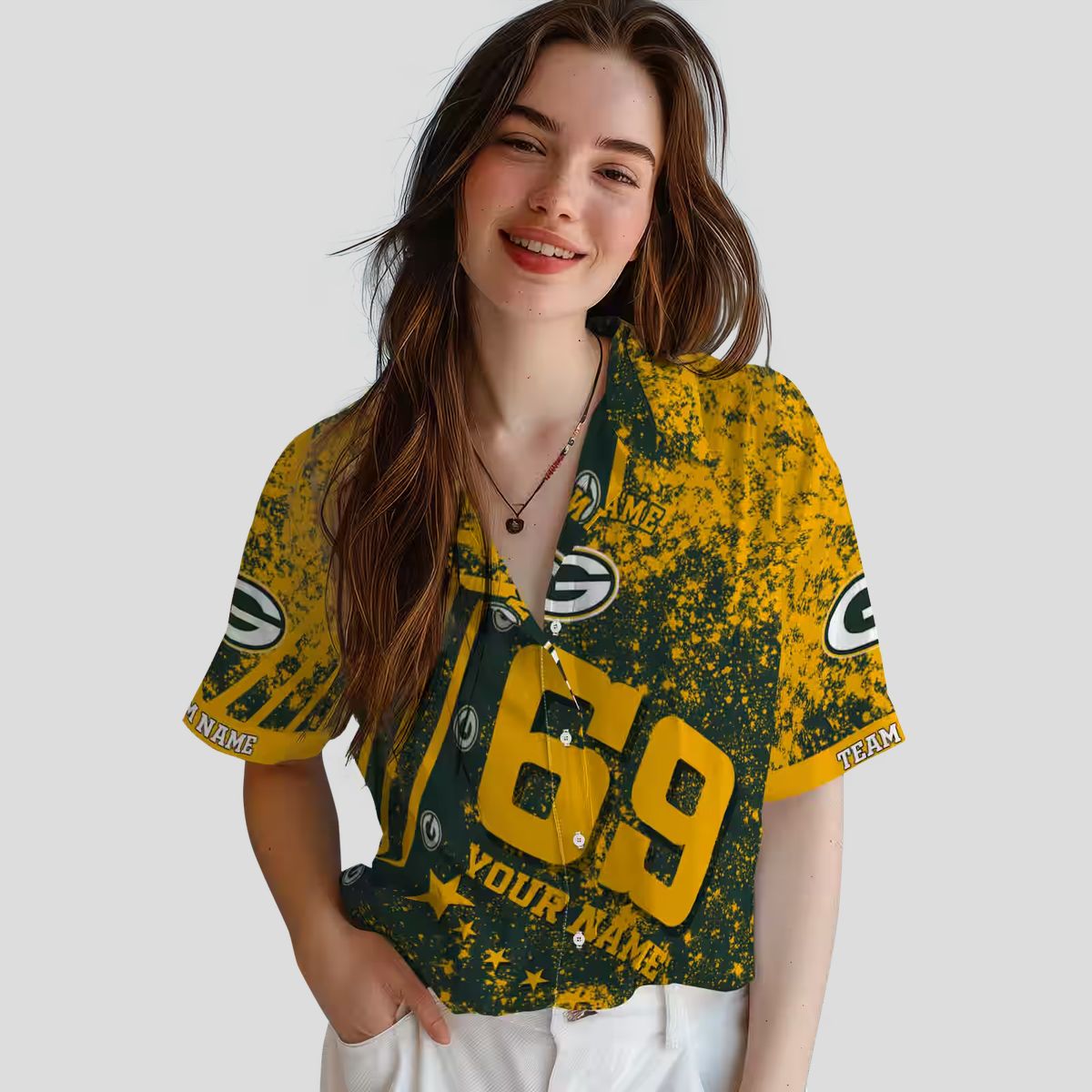 Personalized Green Bay Packers Tropical Shirt, Star Stripes Green NFL Hawaiian Shirt