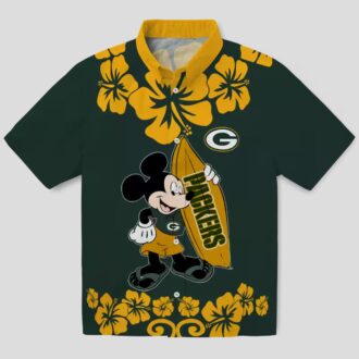 Surfing Mickey Green Hawaiian Shirt, NFL Green Bay Packers Aloha Beach Shirt