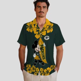 Surfing Mickey Green Hawaiian Shirt, NFL Green Bay Packers Aloha Beach Shirt