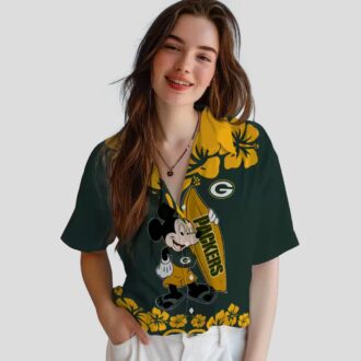 Surfing Mickey Green Hawaiian Shirt, NFL Green Bay Packers Aloha Beach Shirt