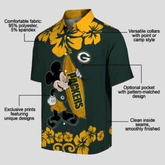 Surfing Mickey Green Hawaiian Shirt, NFL Green Bay Packers Aloha Beach Shirt