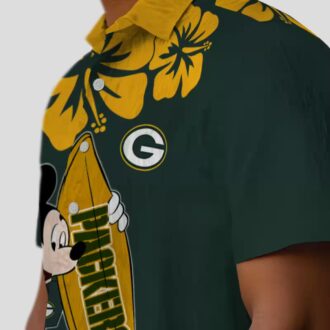 Surfing Mickey Green Hawaiian Shirt, NFL Green Bay Packers Aloha Beach Shirt