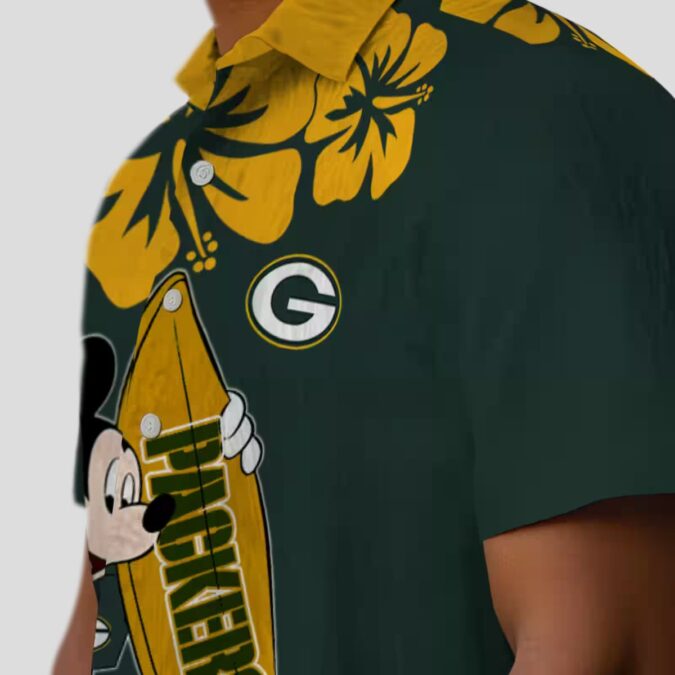Surfing Mickey Green Hawaiian Shirt, NFL Green Bay Packers Aloha Beach Shirt