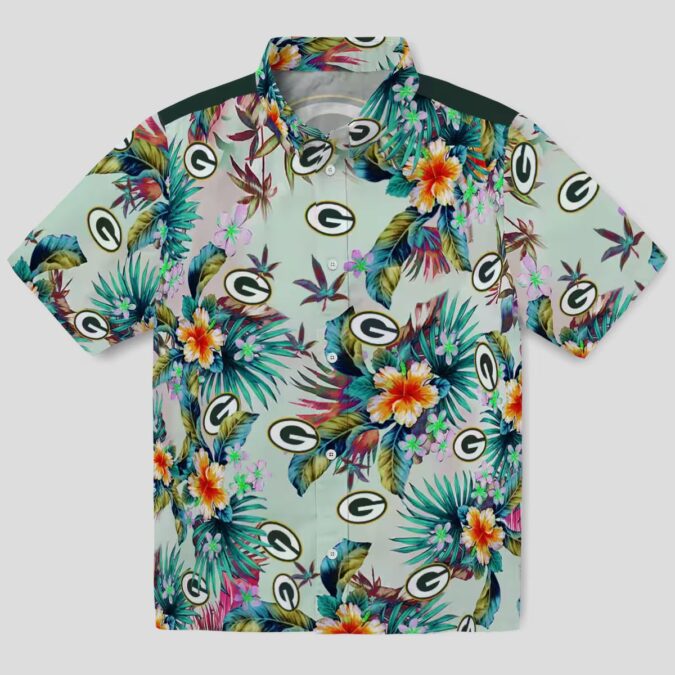 Tropical Foliage Hawaiian Shirt with Green Bay Packers Logo, Button Up NFL Shirt for Fans