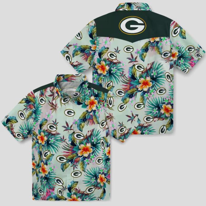 Tropical Foliage Hawaiian Shirt with Green Bay Packers Logo, Button Up NFL Shirt for Fans