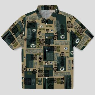 Tropical Green Bay Packers Hawaiian Shirt, Tribal Design Aloha Shirt for NFL Fans & Beach