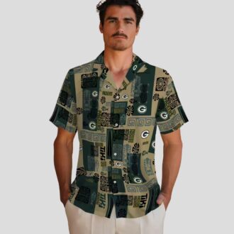 Tropical Green Bay Packers Hawaiian Shirt, Tribal Design Aloha Shirt for NFL Fans & Beach