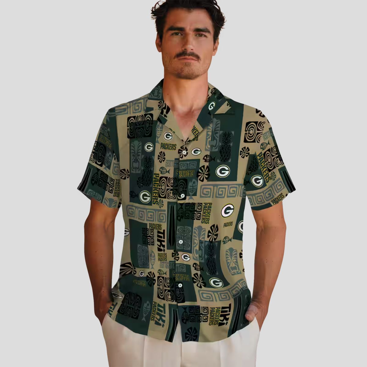 Tropical Green Bay Packers Hawaiian Shirt, Tribal Design Aloha Shirt for NFL Fans & Beach