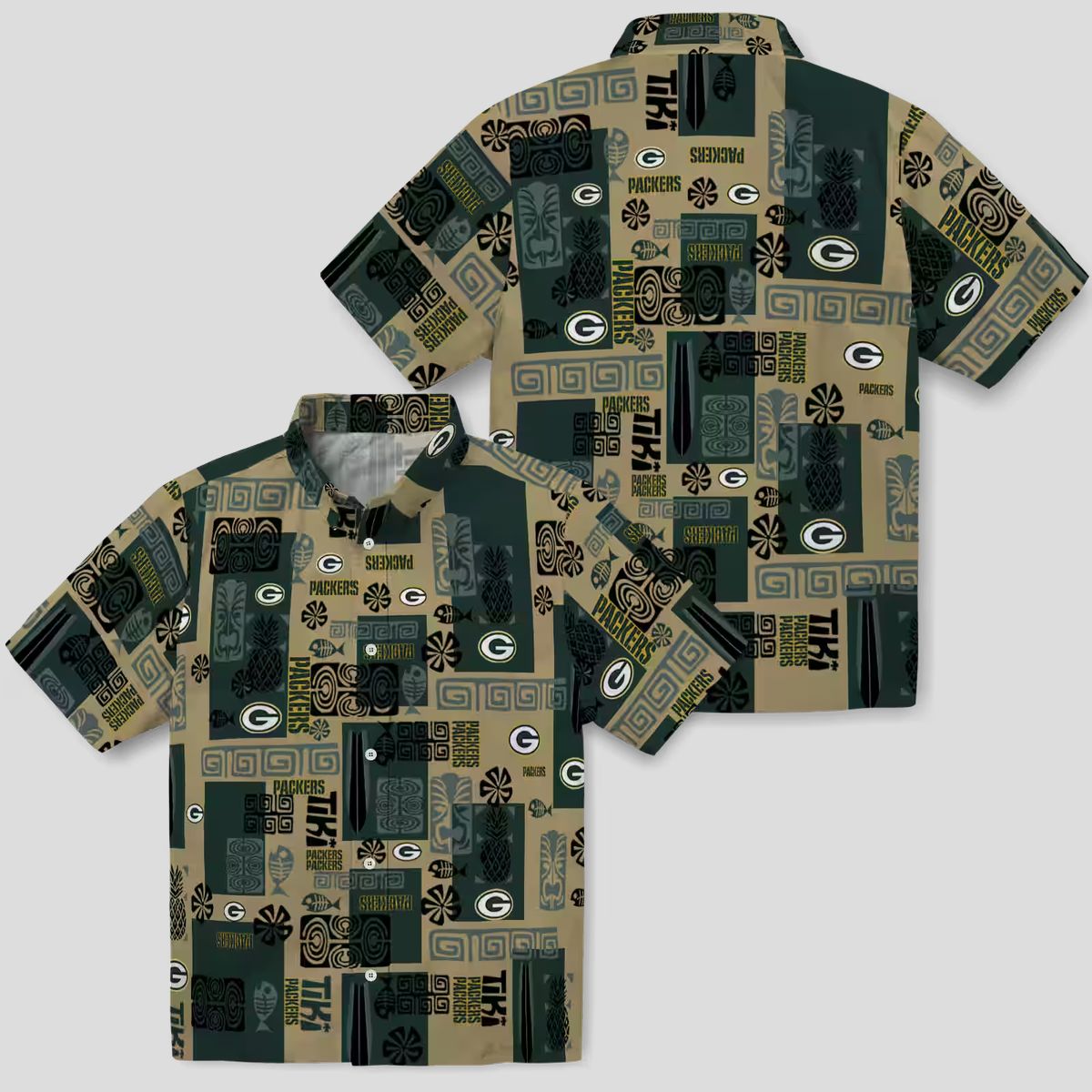 Tropical Green Bay Packers Hawaiian Shirt, Tribal Design Aloha Shirt for NFL Fans & Beach