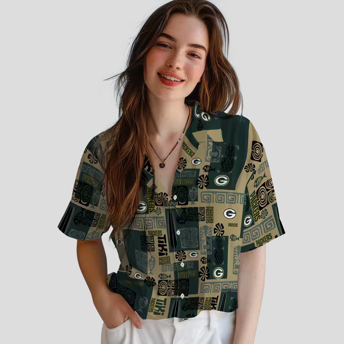 Tropical Green Bay Packers Hawaiian Shirt, Tribal Design Aloha Shirt for NFL Fans & Beach