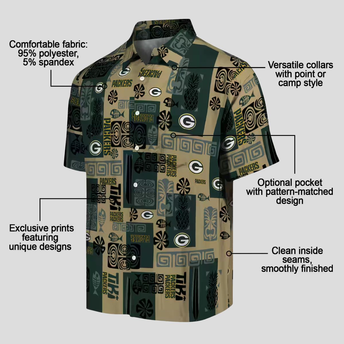 Tropical Green Bay Packers Hawaiian Shirt, Tribal Design Aloha Shirt for NFL Fans & Beach