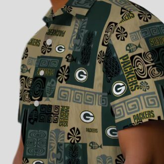 Tropical Green Bay Packers Hawaiian Shirt, Tribal Design Aloha Shirt for NFL Fans & Beach