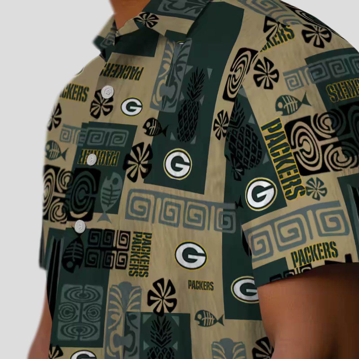 Tropical Green Bay Packers Hawaiian Shirt, Tribal Design Aloha Shirt for NFL Fans & Beach