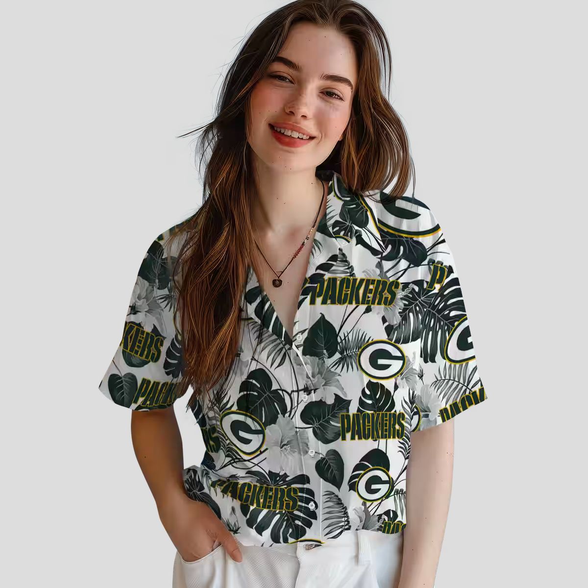 Tropical Plants Green Bay Packers Hawaiian Shirt, Green White Aloha NFL Shirt