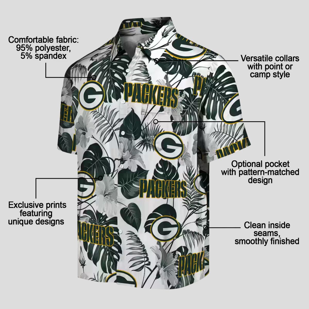 Tropical Plants Green Bay Packers Hawaiian Shirt, Green White Aloha NFL Shirt