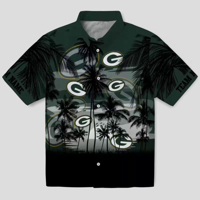 Tropical Sunset Green Bay Packers Hawaiian Shirt, Green & Black Custom Aloha Shirts