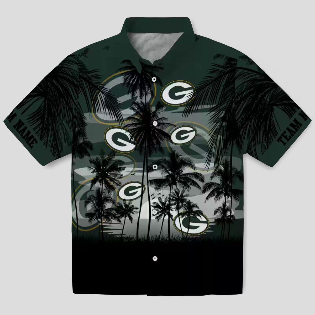 Tropical Sunset Green Bay Packers Hawaiian Shirt, Green & Black Custom Aloha Shirts