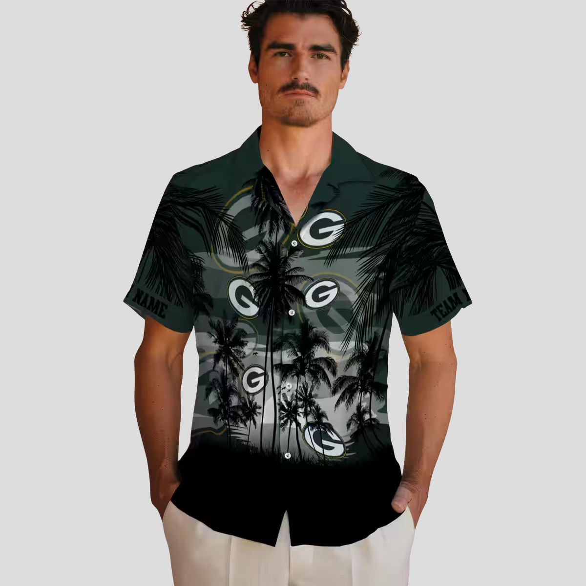 Tropical Sunset Green Bay Packers Hawaiian Shirt, Green & Black Custom Aloha Shirts