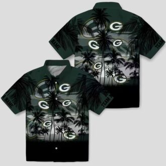 Tropical Sunset Green Bay Packers Hawaiian Shirt, Green & Black Custom Aloha Shirts