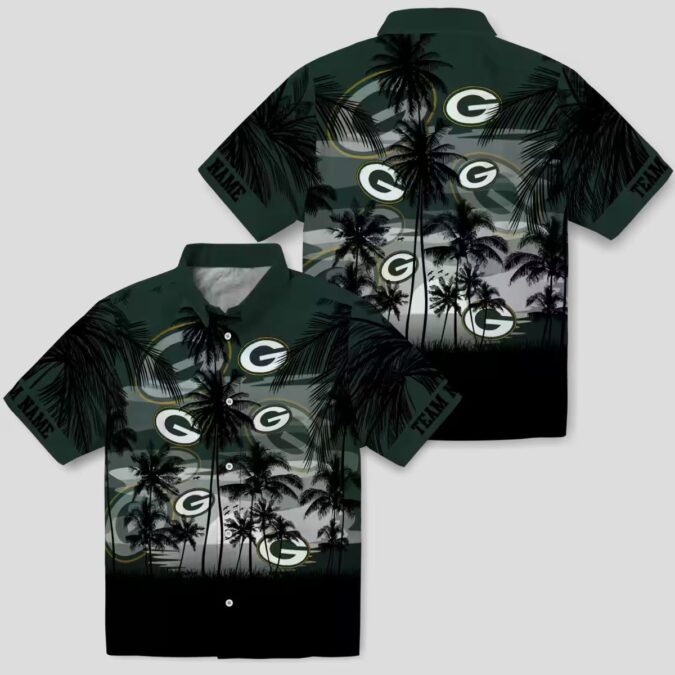 Tropical Sunset Green Bay Packers Hawaiian Shirt, Green & Black Custom Aloha Shirts