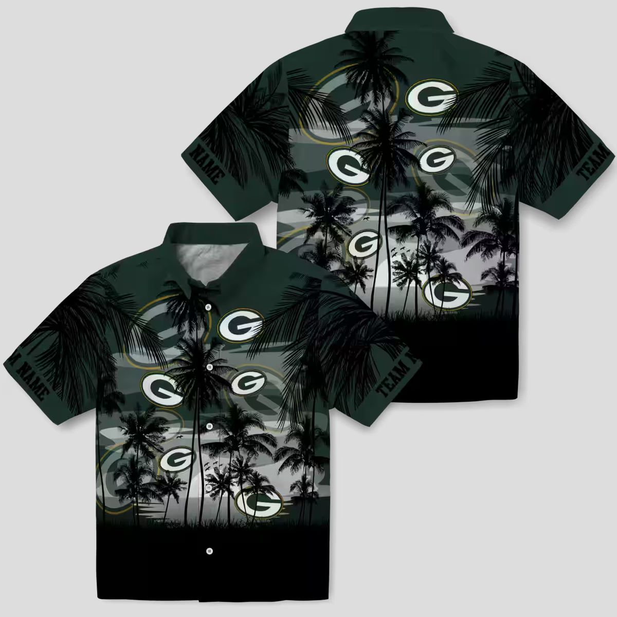 Tropical Sunset Green Bay Packers Hawaiian Shirt, Green & Black Custom Aloha Shirts