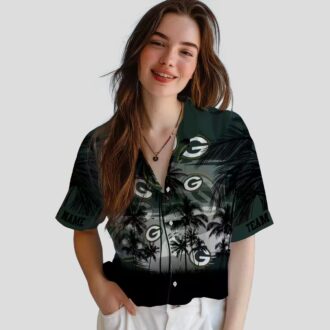 Tropical Sunset Green Bay Packers Hawaiian Shirt, Green & Black Custom Aloha Shirts