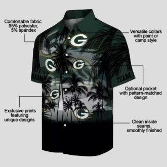 Tropical Sunset Green Bay Packers Hawaiian Shirt, Green & Black Custom Aloha Shirts