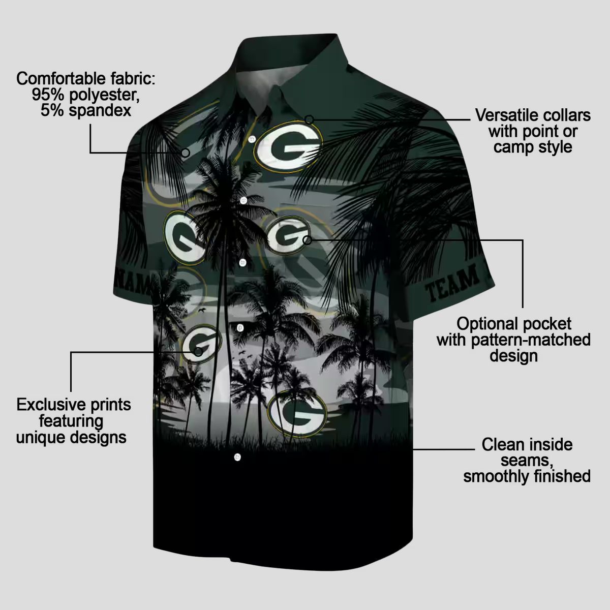 Tropical Sunset Green Bay Packers Hawaiian Shirt, Green & Black Custom Aloha Shirts