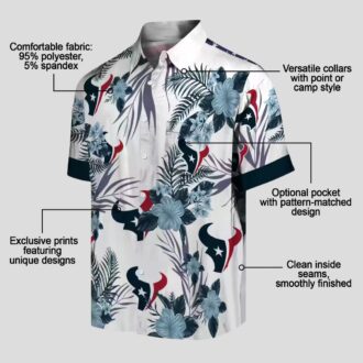 Blue & White Houston Texans Hawaiian Shirt with Patriotic Hibiscus Print