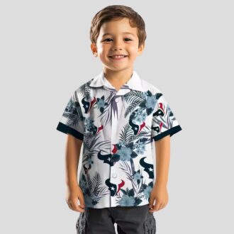 Blue & White Houston Texans Hawaiian Shirt with Patriotic Hibiscus Print