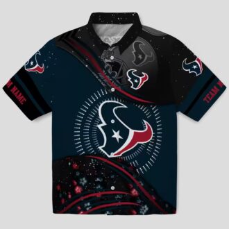 Blue and Black Houston Texans Hawaiian Shirt with Football Wave Design