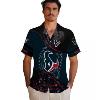 Blue and Black Houston Texans Hawaiian Shirt with Football Wave Design
