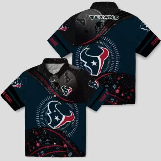 Blue and Black Houston Texans Hawaiian Shirt with Football Wave Design