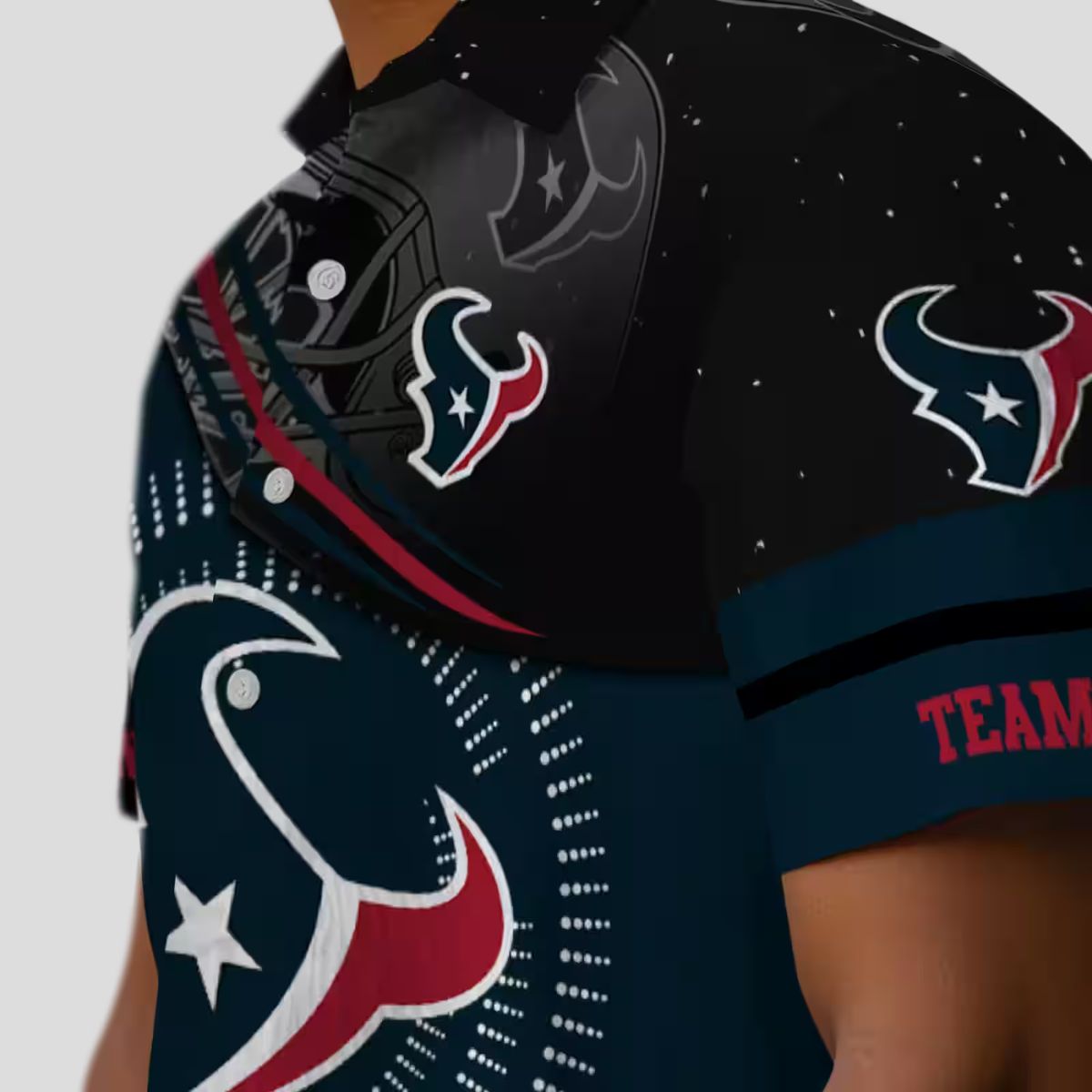 Blue and Black Houston Texans Hawaiian Shirt with Football Wave Design