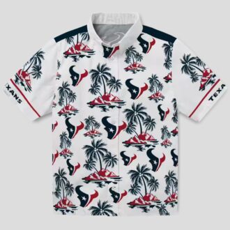 Blue and White Houston Texans Palm Island Hawaiian Shirt for Men and Women
