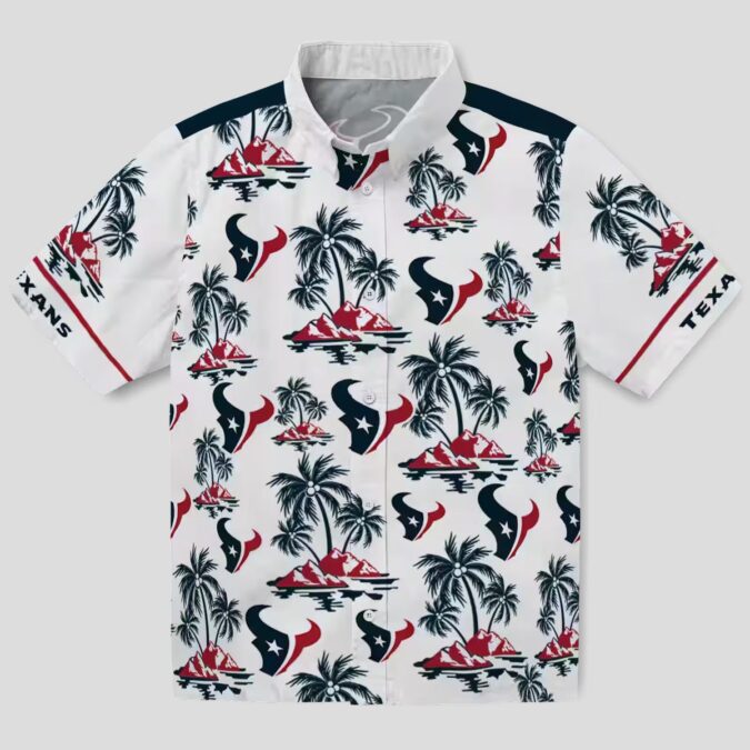 Blue and White Houston Texans Palm Island Hawaiian Shirt for Men and Women